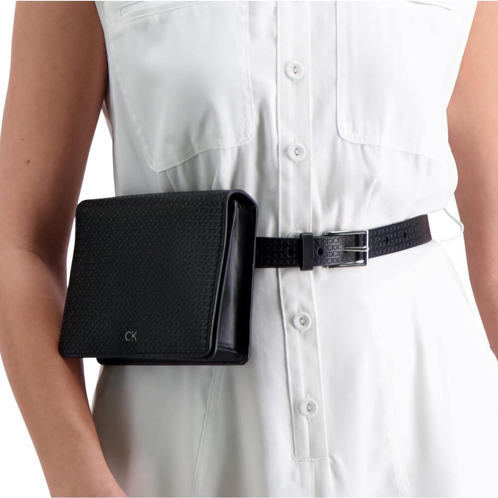 Calvin Klein Black Coated Leather‎ Belt Bag Size S
